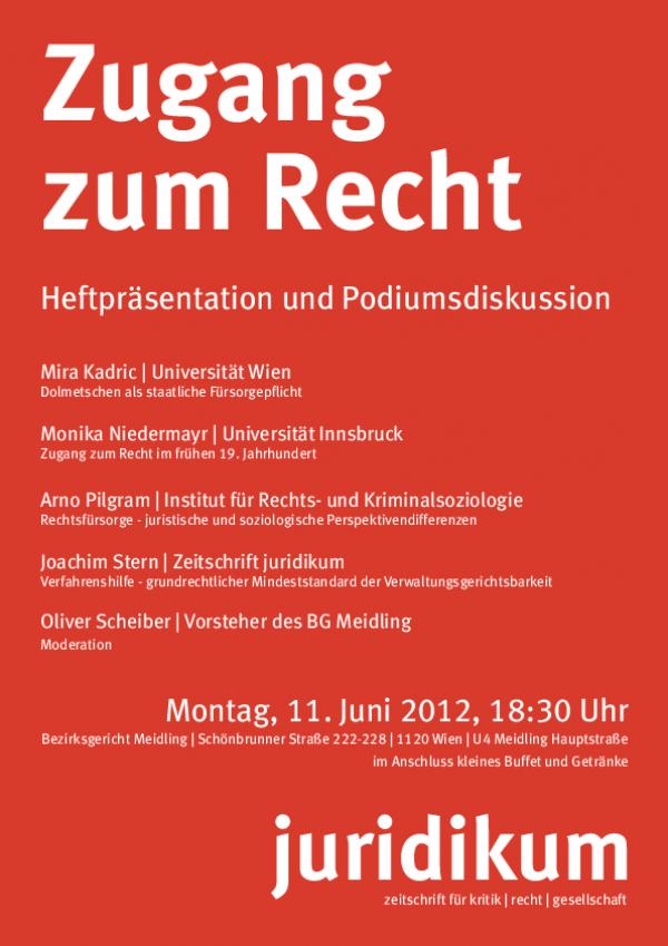 Plakat: Heftpräsentation "Zugang zum Recht"